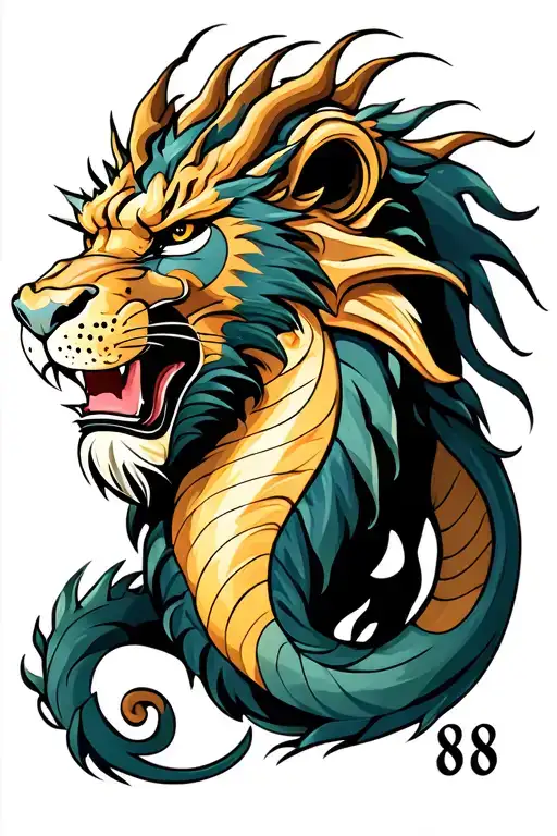 Dragon Next To Lion With Number 88