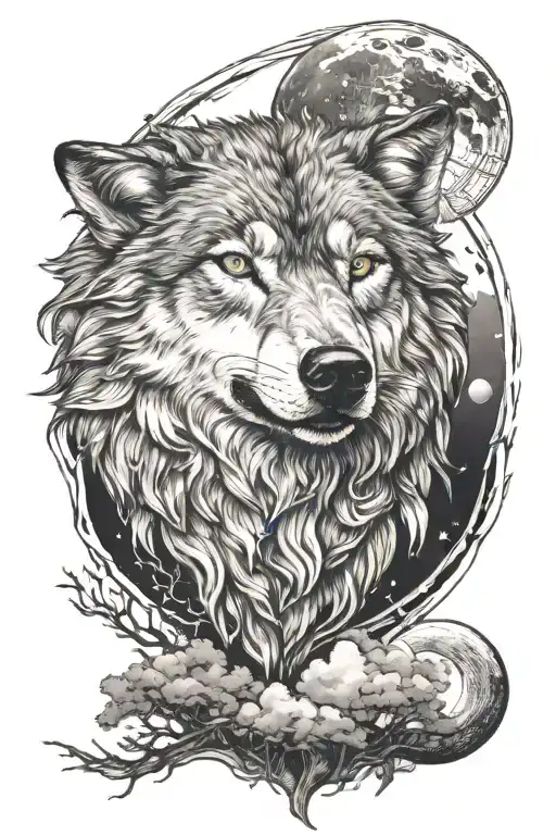 Wolf With Moon