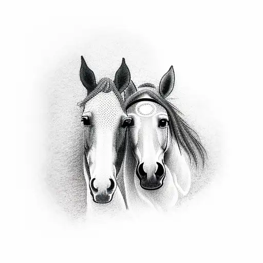 Dreamy Dotwork Portrait Of A Horse With A Camera Lens As Its Eye