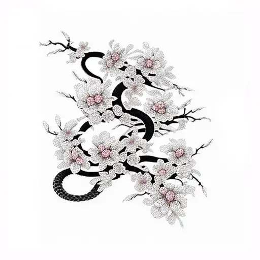 Black Snake With Sakura Blossoms