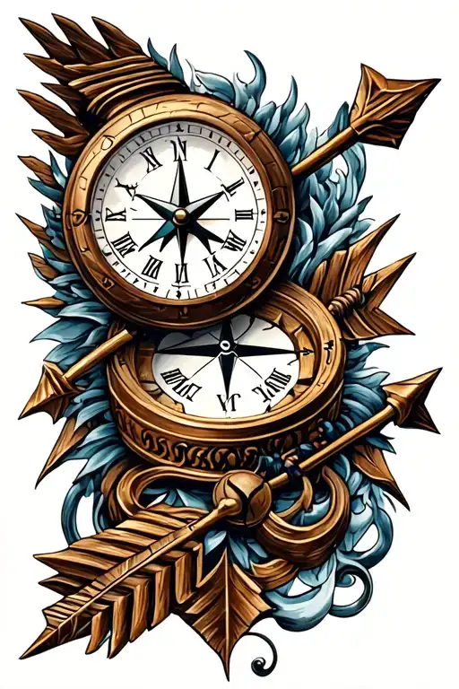 Arrow With Compass And Clock