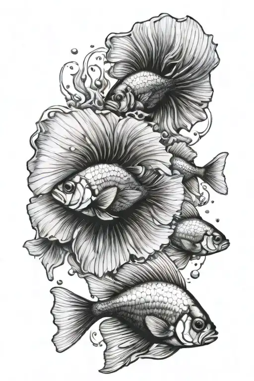 Black And White Beta Fishes Swimming Together