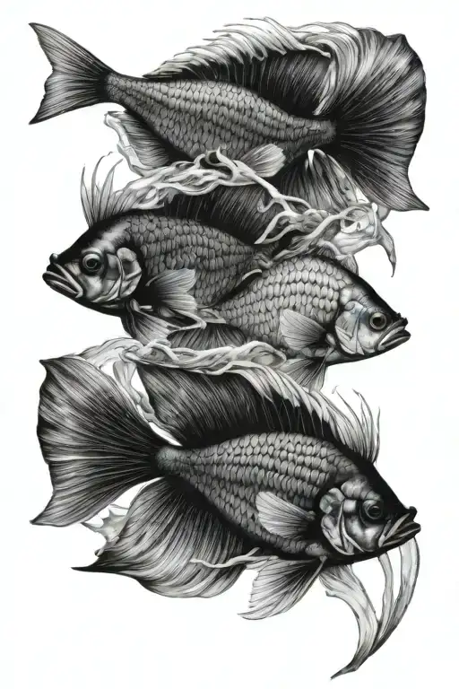 Black And White Beta Fishes Swimming Together