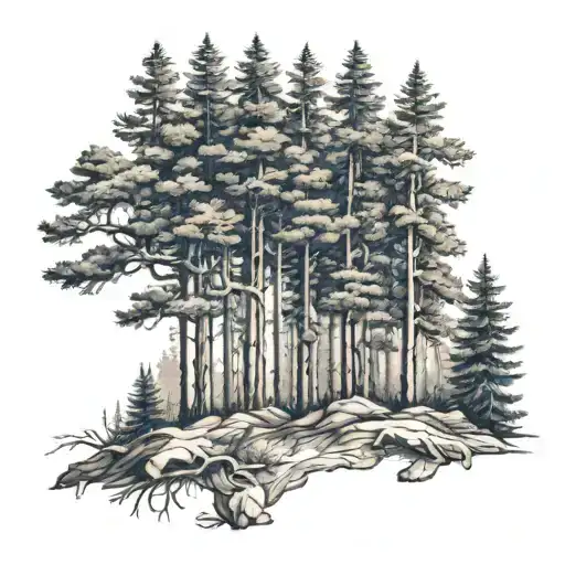 Forest Background With Pine Trees In The