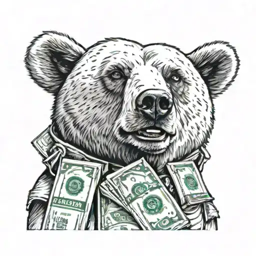 A Bear Wearing A Bulletproof Vest And Holding A Bag Of Money In One Paw
