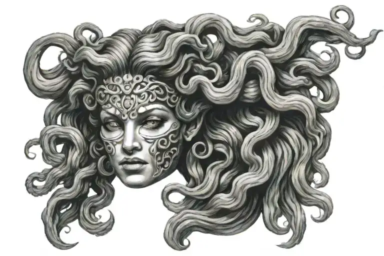 Medusa Greek Mythology Holding A Female Face Mask
