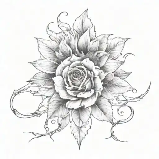 Sunflower With Roses And Vines Thigh Tatoo Coverup