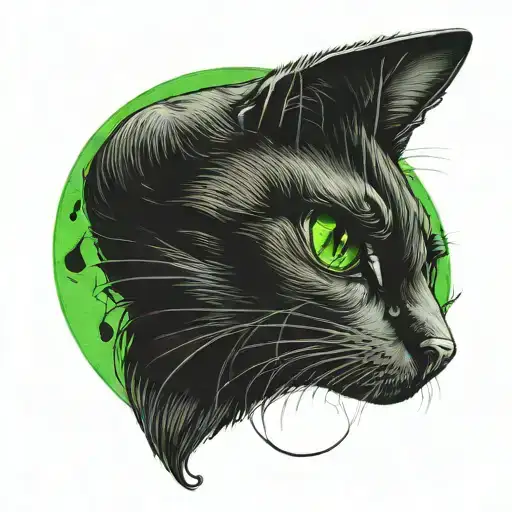 Create A Tatoo Design Of A Black Cat With Green Eyes Laying On A Crescent Moon