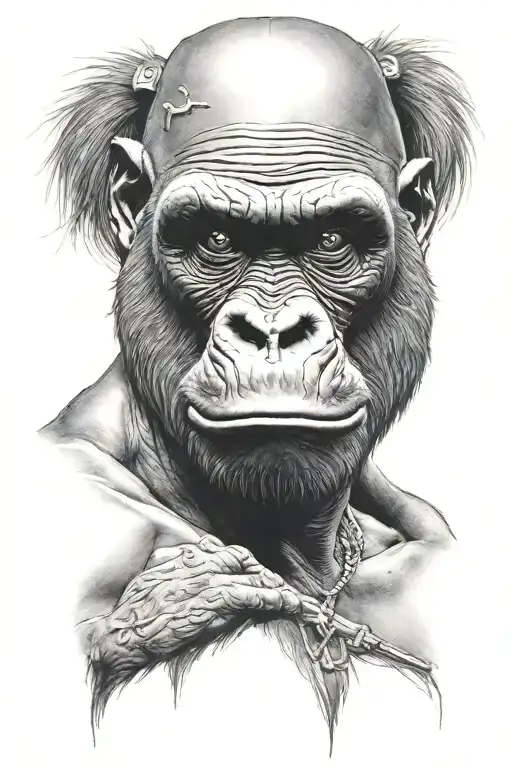 A Gorilla With A Fist Wearing A Skull On His Head