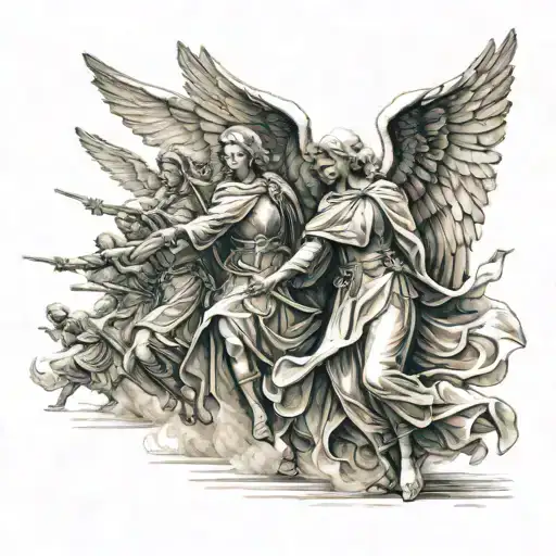 A Group Of Holy Angels Marching In Formation Like An Army