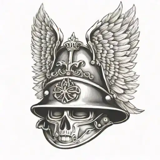 An Army Helmet With Wings And A Crown On Top