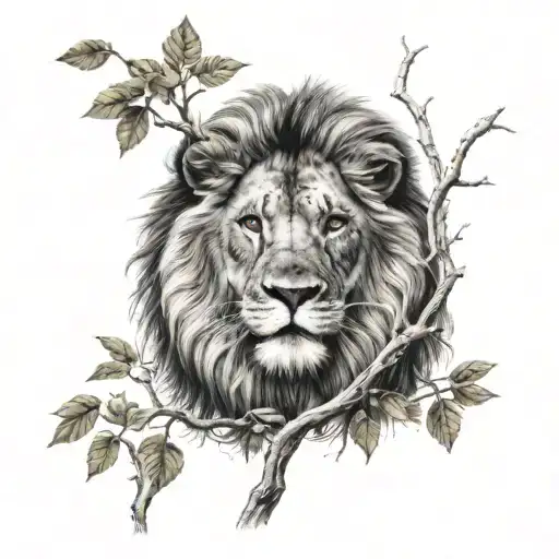 Lion And Tree Branches