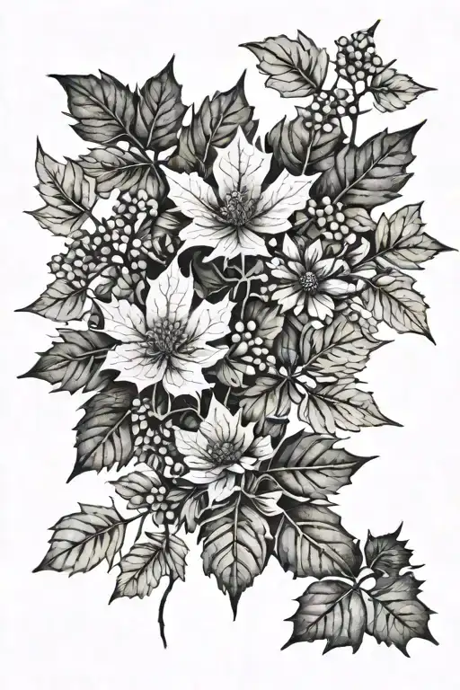 Colorful Wild Flowers Black And Grey Maple And Oak Leaves