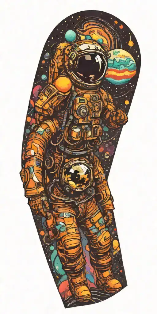 Space And Planets With Patterns And An Astronaut And Psychedelic