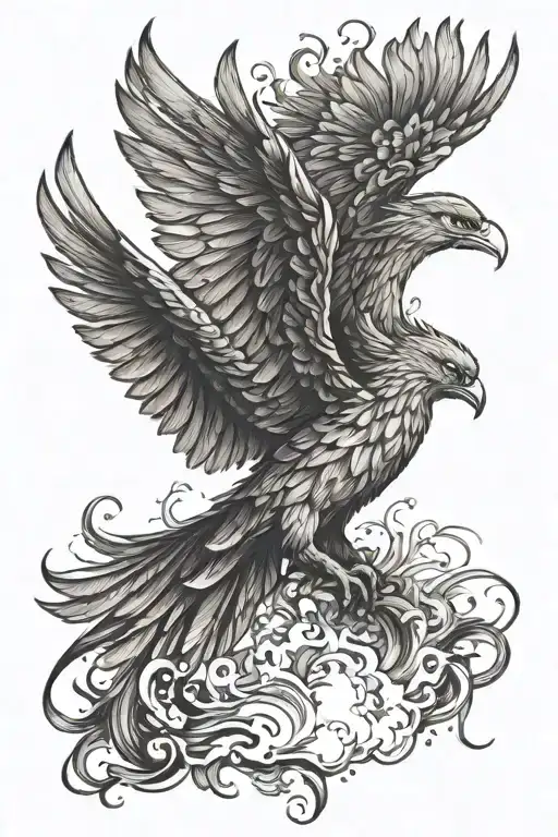 Forward Facing Phoenix With Wings Up And Fire Rising