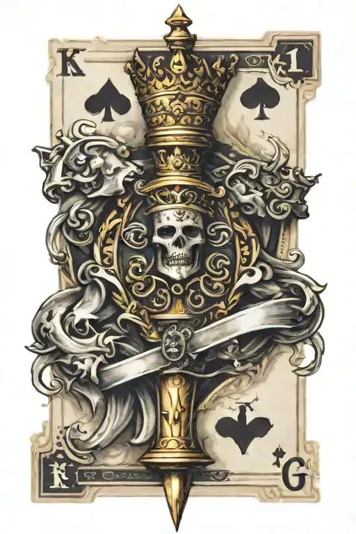 King Of Spades Outside The Card With A Crown And A Sword