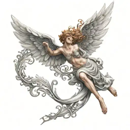 Winged Angel With Filigree Wave Design