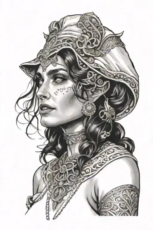 Female Elf Looking Like Salma Hayek Black And White