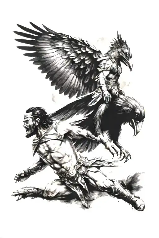 Gladiator And Raven Flying