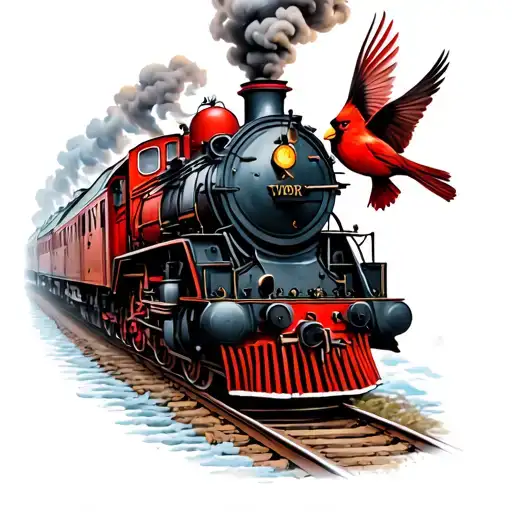 Steam Train With A Cardinal Flying