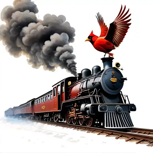 Steam Train With A Cardinal Flying Away