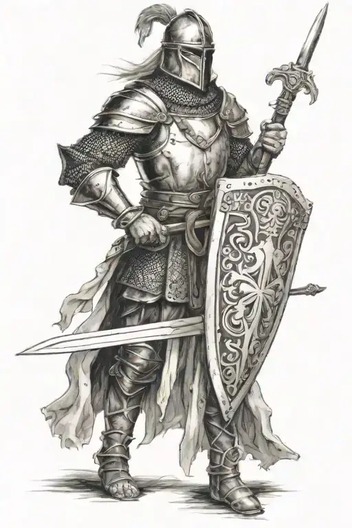 A Medieval Warrior With Sword And Shield As A Spear