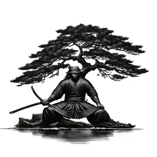 Samurai Alone Man Under The Tree