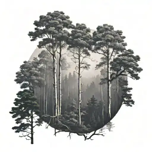 Large Forest With 4 Trees That Stand Out More Than The Rest