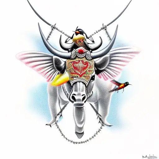 Matador On A Bull With Hummingbirds In The Distance