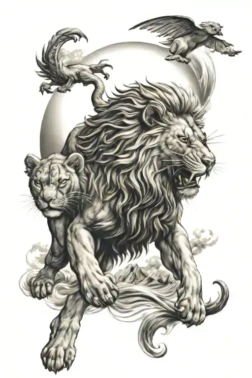 Sun Lion Fighting Moon Lion