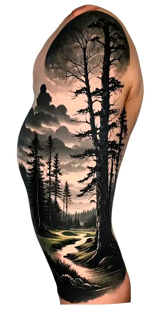 Creepy Forest Scene With Black Sky Golf Course