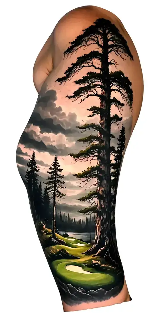 Creepy Forest Scene With Black Sky Golf Course