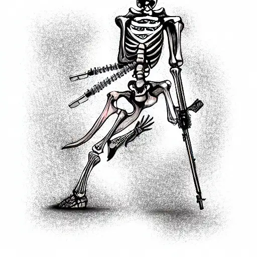 Soldier Skeleton Stands With Weapons