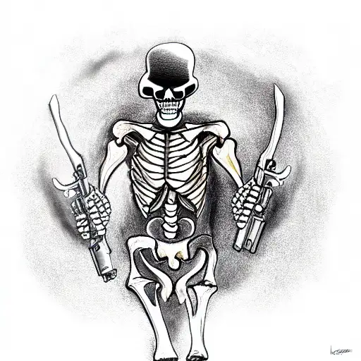 Soldier Skeleton Stands With Weapons