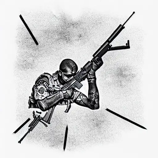 A Pmc Soldier Stands With A Weapon Instead Of A Skull Head