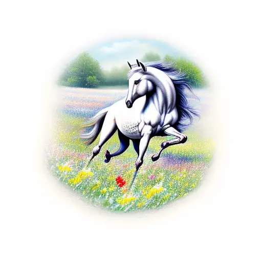 Majestic Horse Galloping Through A Field Of Wildflowers