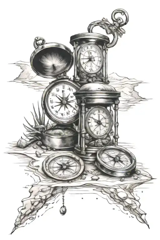 Camping And Sand Clock And Compass
