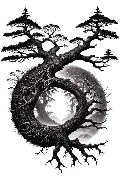 Black And White Yggdrasil With Nature Background
