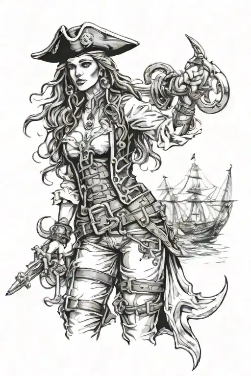 Sexig Pirate Woman Standing Posing