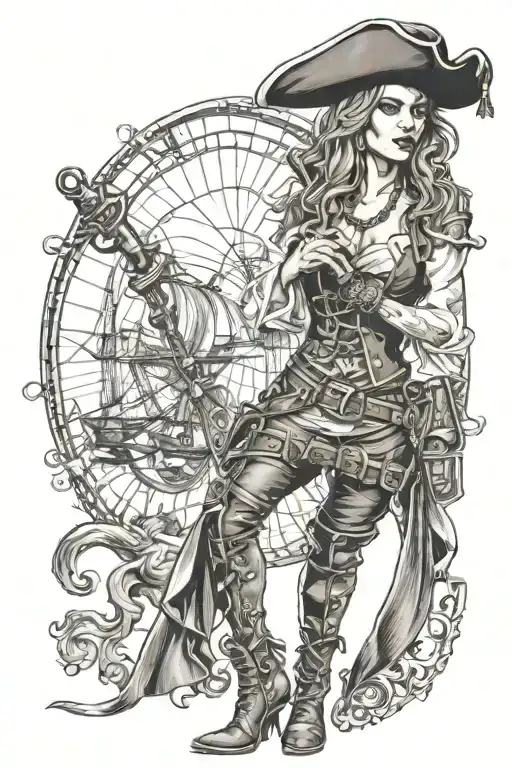 Sexig Pirate Woman Standing Posing