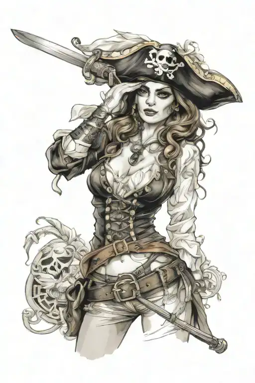Sexig Pirate Woman Standing Posing