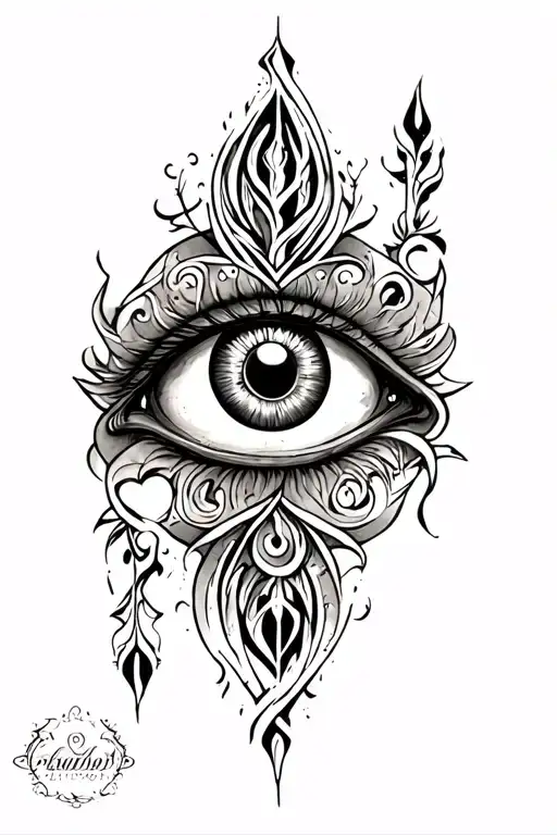 Perisan Tattoo That Includes The Evil Eye And Farvahar