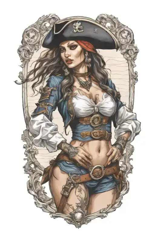 Super Real Sexig Pirate Woman Standing Posing Hands Must Look Real