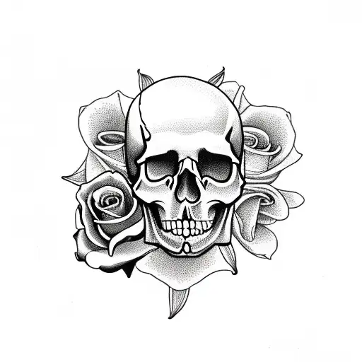 Skull With Roses And Lilies