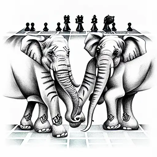 Elephants Roaming A Chess Board With Other Kings Of The Jungle