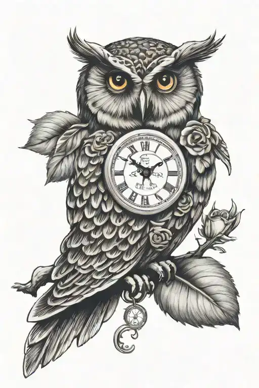 Rose Pocket Watch Owl Perched
