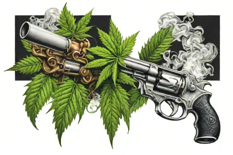 A Smoking Gun Intertwined With Cannabis Leaves