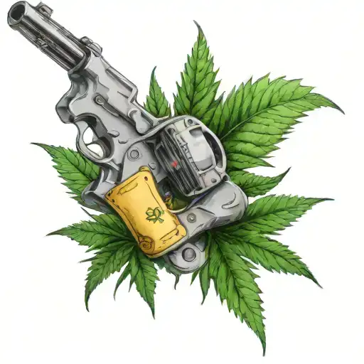A Smoking Gun Intertwined With Cannabis Leaves