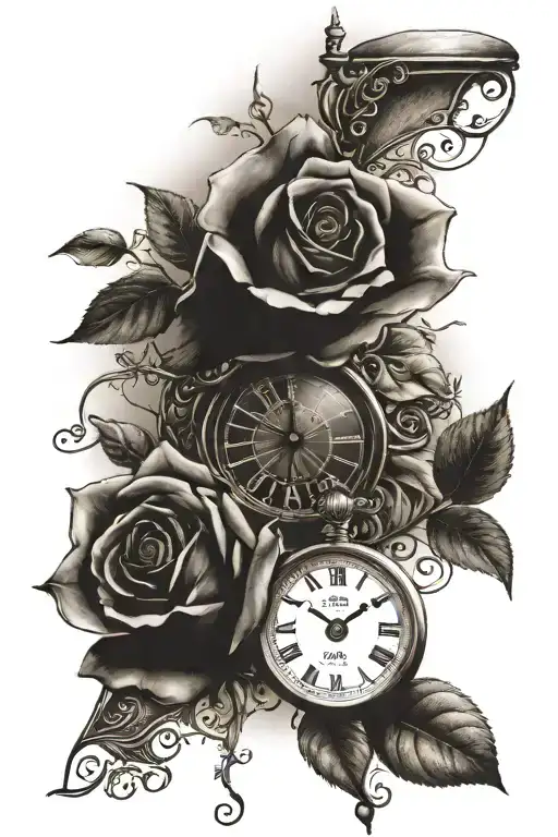 Rose And A Clock And A Latin Text Saying Sed Ego Laboro Supersunt