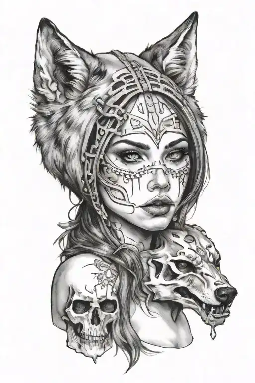 Antropomorph Girl With Wolf Skull